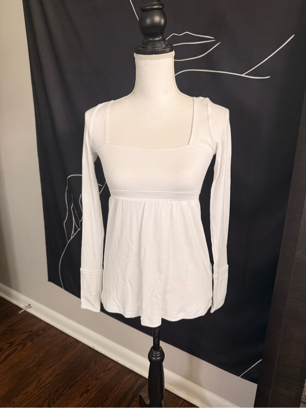 Hollister White Long-Sleeve Square Neck Babydoll Top